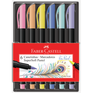 CANETA BRUSH PEN SUPERSOFT C/06 CORES PASTEL REF.150706 FABER CASTELL