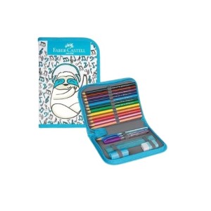 ESTOJO DE NYLON BICHO PREGUIÇA 182220AZ 18 PEÇAS FABER CASTELL