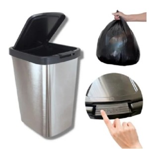 CESTO LIXO PLÁSTICO 9 LITROS TAMPA CLICK INOX ARQPLAST
