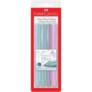 CANETA HIDROGRÁFICA FINE PEN 0.4 4 CORES PASTEIS FABER CASTELL