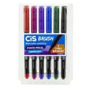 MARCADOR BRUSH PEN 6 CORES BÁSICAS AQUARELÁVEL CIS