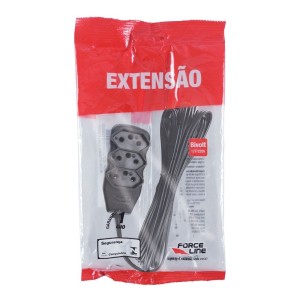 EXTENSÃO TRIPOLAR 3 TOMADAS BIVOLT 5MTS 200254 FORCE LINE