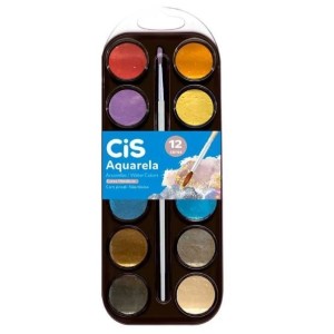 AQUARELA PASTILHA 12 CORES METÁLICAS 57332 CIS