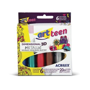 TINTA RELEVO 3D METÁLICA COM 6 CORES ACRILEX